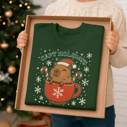 Capy Holidays Youth Sweatshirt, Cute Capybara Christmas Sweater for Kids, Funny Animal Holiday Pullover, Festive Winter Gift, Multiple Color