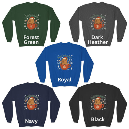 Capy Holidays Youth Sweatshirt, Cute Capybara Christmas Sweater for Kids, Funny Animal Holiday Pullover, Festive Winter Gift, Multiple Color