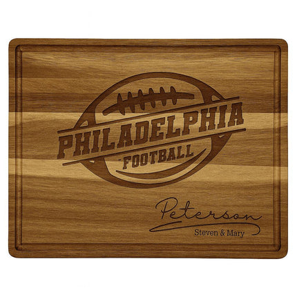 Philadelphia Football Cutting Board – Personalized Acacia Wood Gift | Custom Engraved Charcuterie Board | Tailgate & Game Day Gift