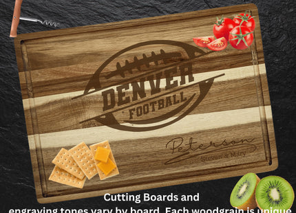 Denver Football Personalized Cutting Board – Custom Acacia Charcuterie Board, Game Day Gift, Super Bowl Party, Holiday Gift for Football Fan