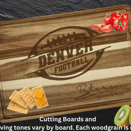 Denver Football Personalized Cutting Board – Custom Acacia Charcuterie Board, Game Day Gift, Super Bowl Party, Holiday Gift for Football Fan