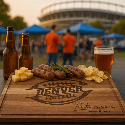Denver Football Personalized Cutting Board – Custom Acacia Charcuterie Board, Game Day Gift, Super Bowl Party, Holiday Gift for Football Fan