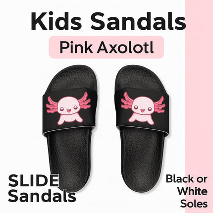 Kids Sandals | Pink Axolotl Slide Sandals | Youth Flip Flops with Black or White Soles