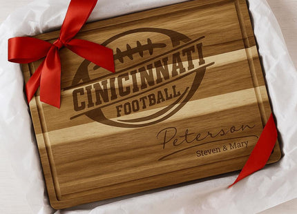 Cincinnati Football Acacia Cutting Board – Laser Engraved Personalized Wood Board, 15.75" x 11"
