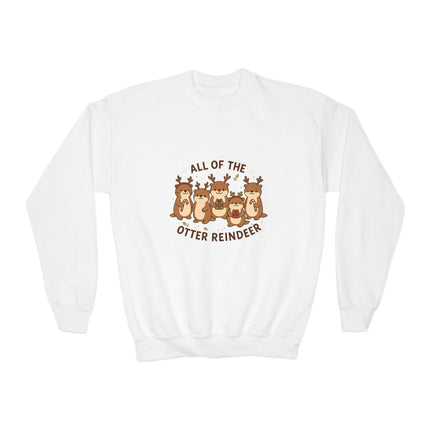Kids Christmas All of the Otter Reindeer Sweatshirt | Cute Holiday Crewneck | Funny Xmas Animal Sweater | Youth Unisex Holiday Gift