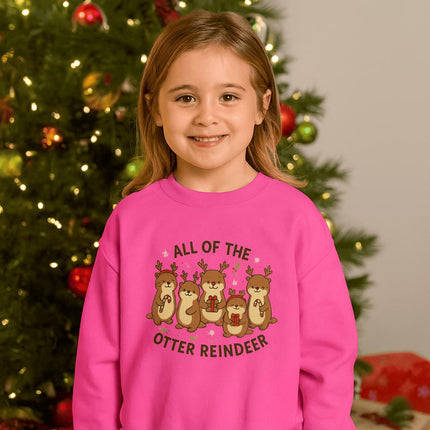 Kids Christmas All of the Otter Reindeer Sweatshirt | Cute Holiday Crewneck | Funny Xmas Animal Sweater | Youth Unisex Holiday Gift