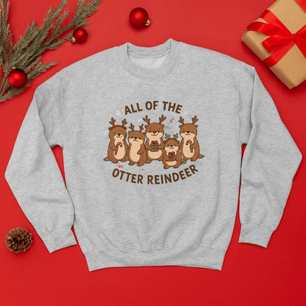 Kids Christmas All of the Otter Reindeer Sweatshirt | Cute Holiday Crewneck | Funny Xmas Animal Sweater | Youth Unisex Holiday Gift