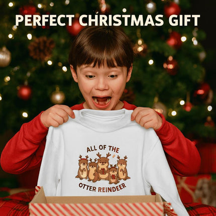 Kids Christmas All of the Otter Reindeer Sweatshirt | Cute Holiday Crewneck | Funny Xmas Animal Sweater | Youth Unisex Holiday Gift