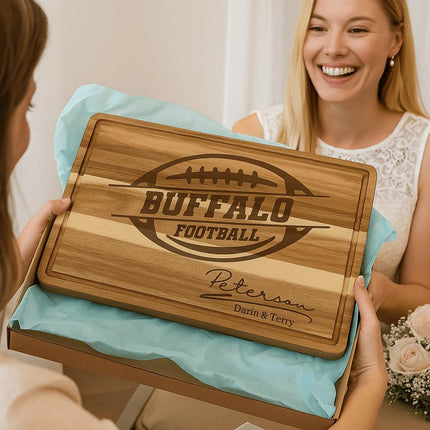 Personalized Buffalo Football Cutting Board: Acacia Wood Sports Fan Gift