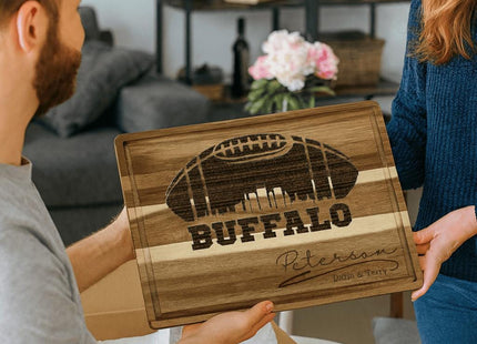 Personalized Buffalo Football Cutting Board: Acacia Wood Super Bowl Decor