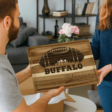Personalized Buffalo Football Cutting Board: Acacia Wood Super Bowl Decor