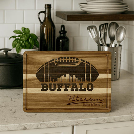 Personalized Buffalo Football Cutting Board: Acacia Wood Super Bowl Decor