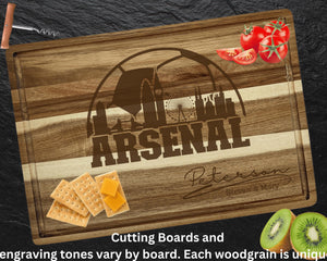 Arsenal FC Cutting Board – Personalized Acacia Wood Football Gift | Custom Engraved Soccer Board for Fans | London Kitchen Decor