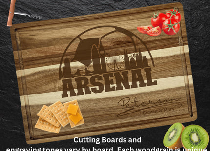 Arsenal FC Cutting Board – Personalized Acacia Wood Football Gift | Custom Engraved Soccer Board for Fans | London Kitchen Decor