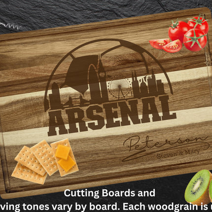 Arsenal FC Cutting Board – Personalized Acacia Wood Football Gift | Custom Engraved Soccer Board for Fans | London Kitchen Decor