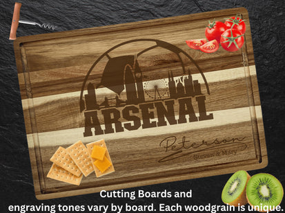 Arsenal FC Cutting Board – Personalized Acacia Wood Football Gift | Custom Engraved Soccer Board for Fans | London Kitchen Decor