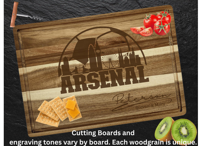 Arsenal FC Cutting Board – Personalized Acacia Wood Football Gift | Custom Engraved Soccer Board for Fans | London Kitchen Decor