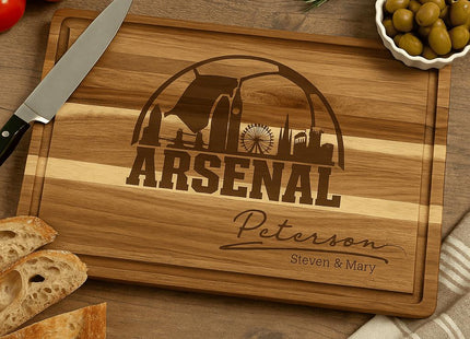 Arsenal FC Cutting Board – Personalized Acacia Wood Football Gift | Custom Engraved Soccer Board for Fans | London Kitchen Decor