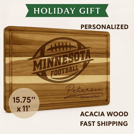 Personalized Minnesota Football Cutting Board: Acacia Wood Sports Fan Gift