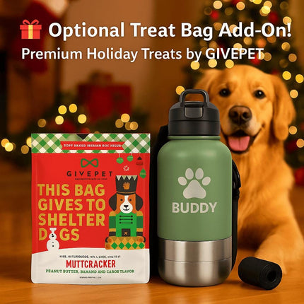 Personalized Dog Travel Water Bottle 3-in-1 | Custom Pet Name Bottle with Bowl & Treat Storage | Hiking Dog Water Bottle | Pet Travel Gift