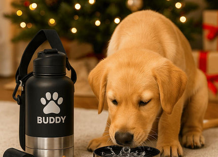 Personalized Dog Travel Water Bottle 3-in-1 | Custom Pet Name Bottle with Bowl & Treat Storage | Hiking Dog Water Bottle | Pet Travel Gift