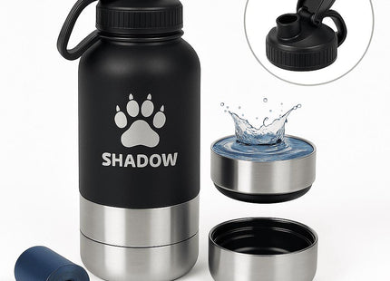 Personalized Dog Travel Water Bottle 3-in-1 | Custom Pet Name Bottle with Bowl & Treat Storage | Hiking Dog Water Bottle | Pet Travel Gift