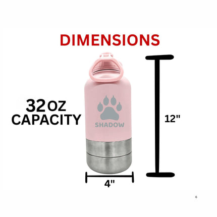 Personalized Dog Travel Water Bottle 3-in-1 | Custom Pet Name Bottle with Bowl & Treat Storage | Hiking Dog Water Bottle | Pet Travel Gift