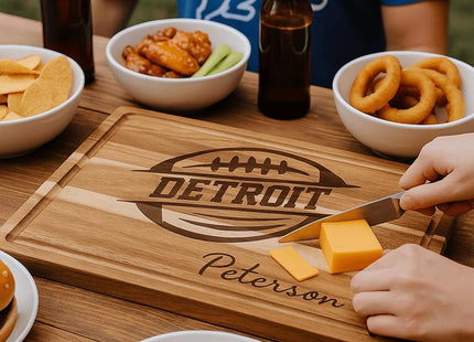 Personalized Detroit Football Cutting Board: Acacia Wood Sports Fan Gift
