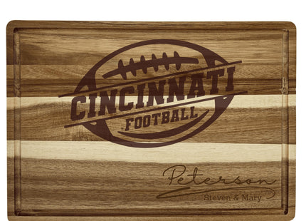 Cincinnati Football Acacia Cutting Board – Laser Engraved Personalized Wood Board, 15.75" x 11"