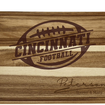 Cincinnati Football Acacia Cutting Board – Laser Engraved Personalized Wood Board, 15.75" x 11"