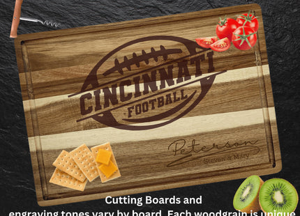 Cincinnati Football Acacia Cutting Board – Laser Engraved Personalized Wood Board, 15.75" x 11"