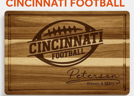 Cincinnati Football Acacia Cutting Board – Laser Engraved Personalized Wood Board, 15.75" x 11"