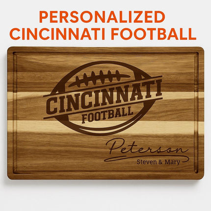 Cincinnati Football Acacia Cutting Board – Laser Engraved Personalized Wood Board, 15.75" x 11"