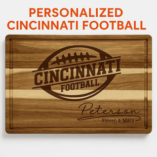 Cincinnati Football Acacia Cutting Board – Laser Engraved Personalized Wood Board, 15.75" x 11"