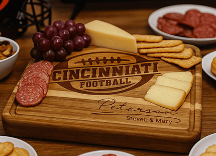 Cincinnati Football Acacia Cutting Board – Laser Engraved Personalized Wood Board, 15.75" x 11"