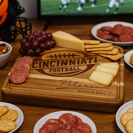 Cincinnati Football Acacia Cutting Board – Laser Engraved Personalized Wood Board, 15.75" x 11"