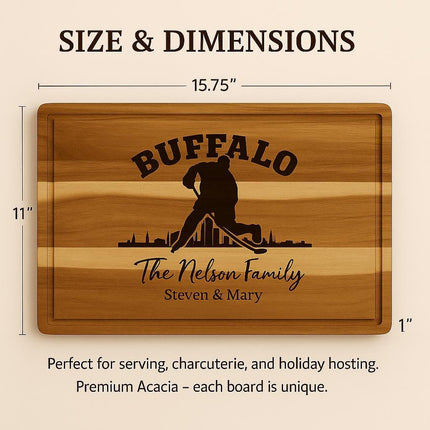 Buffalo Acacia Cutting Board Personalized for Hockey Fans with Gift Set Option