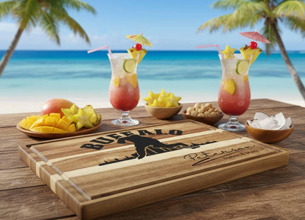 Buffalo Acacia Cutting Board Personalized for Hockey Fans with Gift Set Option