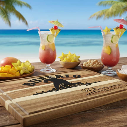 Buffalo Acacia Cutting Board Personalized for Hockey Fans with Gift Set Option