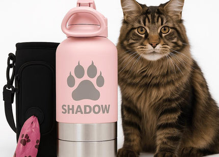 Personalized Dog Travel Water Bottle 3-in-1 | Custom Pet Name Bottle with Bowl & Treat Storage | Hiking Dog Water Bottle | Pet Travel Gift
