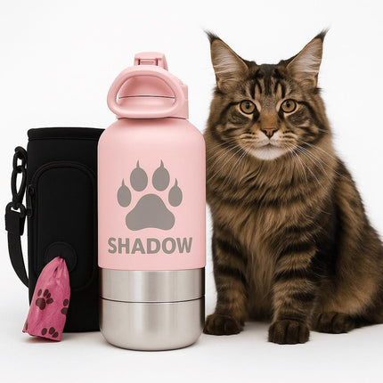 Personalized Dog Travel Water Bottle 3-in-1 | Custom Pet Name Bottle with Bowl & Treat Storage | Hiking Dog Water Bottle | Pet Travel Gift