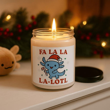 Axolotl Christmas Candle – Fa La La La-Lotl Holiday Gift | Apple Harvest • Cinnamon Vanilla • Christmas Warmth | Soy Wax Candle
