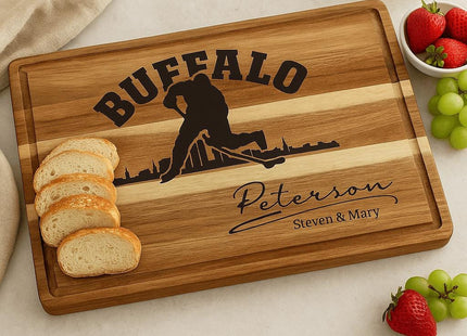 Buffalo Acacia Cutting Board Personalized for Hockey Fans with Gift Set Option