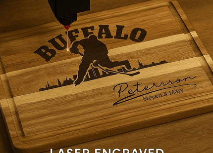 Buffalo Acacia Cutting Board Personalized for Hockey Fans with Gift Set Option
