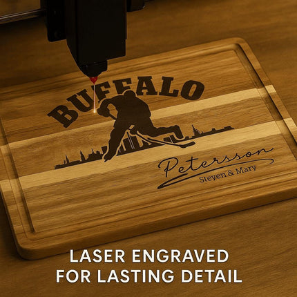 Buffalo Acacia Cutting Board Personalized for Hockey Fans with Gift Set Option