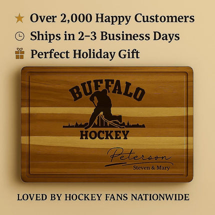 Buffalo Acacia Cutting Board Personalized for Hockey Fans with Gift Set Option