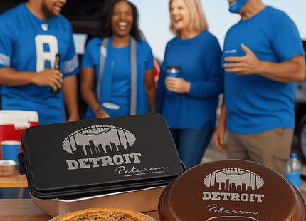 Personalized Detroit Football Cake Pan & Pie Tin – Custom Powder-Coated Aluminum Baking Gift for Fans