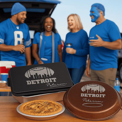 Personalized Detroit Football Cake Pan & Pie Tin – Custom Powder-Coated Aluminum Baking Gift for Fans