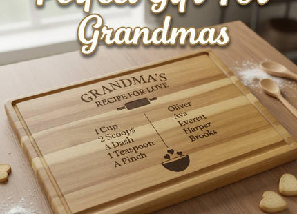 Personalized Grandma Cutting Board • Recipe for Love Engraved Acacia Board • Custom Grandkids Gift • Mother’s Day • Christmas Gift