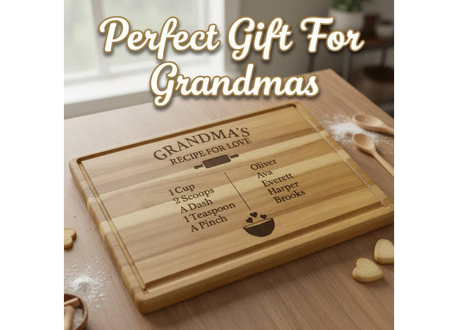 Personalized Grandma Cutting Board • Recipe for Love Engraved Acacia Board • Custom Grandkids Gift • Mother’s Day • Christmas Gift